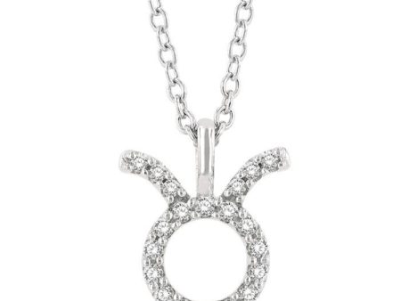 1 10 Ctw Taurus Round Cut Diamond Zodiac Pendant With Chain in 10K White Gold Online Sale