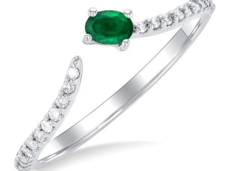 1 10 ctw Petite 4X3 MM Oval Cut Emerald and Round Cut Diamond Precious Fashion Ring in 10K White Gold Online