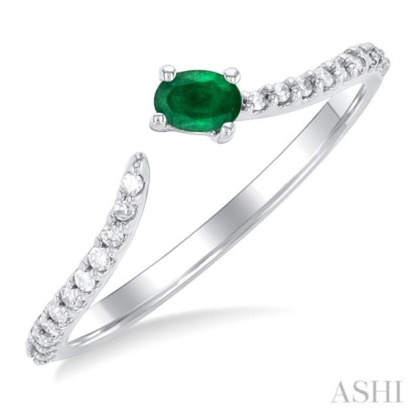 1 10 ctw Petite 4X3 MM Oval Cut Emerald and Round Cut Diamond Precious Fashion Ring in 10K White Gold Online