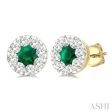 1 2 ctw Lovebright 3.3MM Emerald and Round Cut Diamond Precious Stud Earring in 14K Yellow & White Gold Online Sale