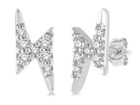 1 10 Ctw Lightning Bolt Round Cut Diamond Petite Earring in 10K White Gold Online Hot Sale