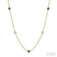 1 2 ctw Round Cut Diamond and 2.85MM Sapphire Precious Station Necklace in 14K Yellow Gold Hot on Sale