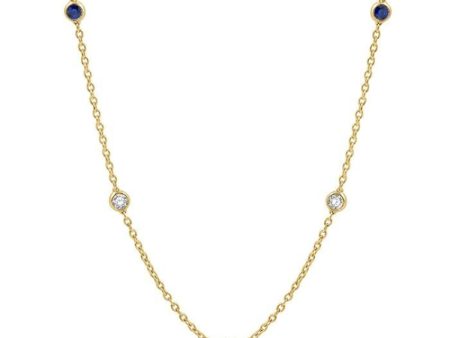 1 2 ctw Round Cut Diamond and 2.85MM Sapphire Precious Station Necklace in 14K Yellow Gold Hot on Sale