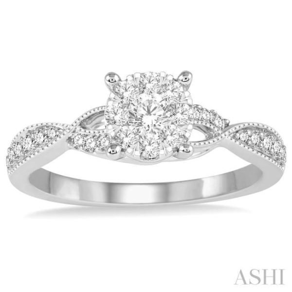 1 2 Ctw Round Cut Diamond Lovebright Engagement Ring in 14K White Gold For Discount