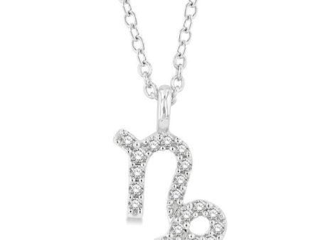 1 10 Ctw Capricorn Round Cut Diamond Zodiac Pendant With Chain in 14K White Gold Online Sale