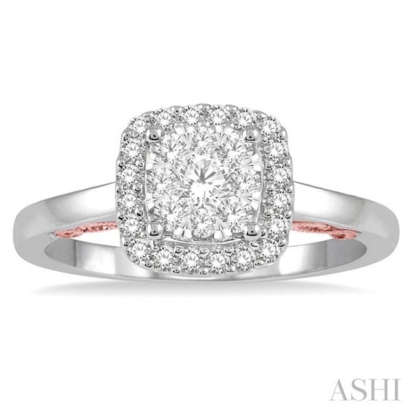 1 2 Ctw Cushion Shape Lovebright Round Cut Diamond Ring in 14K White and Rose Gold Supply