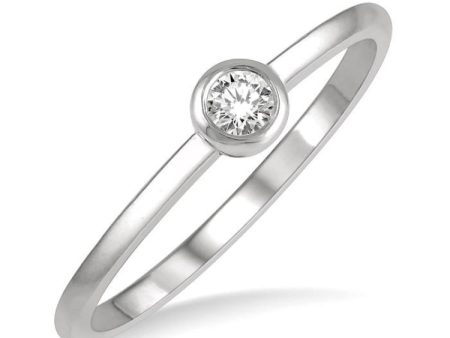 1 10 Ctw Bezel Set Round Cut Diamond Petite Fashion Ring in 10K white Gold For Discount