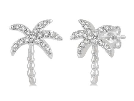 1 10 Ctw Palm Tree Round Cut Diamond Petite Fashion Earring in 14K White Gold Online now