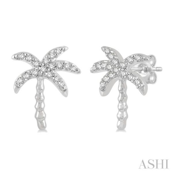 1 10 Ctw Palm Tree Round Cut Diamond Petite Fashion Earring in 14K White Gold Online now