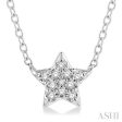 1 10 Ctw Star Round Cut Diamond Petite Fashion Pendant With Chain in 14K White Gold For Sale