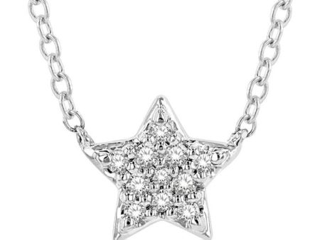 1 10 Ctw Star Round Cut Diamond Petite Fashion Pendant With Chain in 14K White Gold For Sale