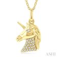 1 10 ctw Petite Unicorn Round Cut Diamond Fashion Pendant With Chain in 10K Yellow Gold For Discount