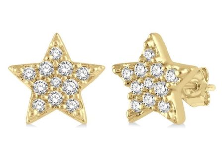 1 10 Ctw Star Round Cut Diamond Petite Fashion Earring in 10K Yellow Gold Hot on Sale