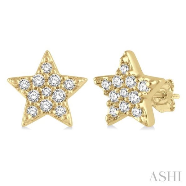 1 10 Ctw Star Round Cut Diamond Petite Fashion Earring in 10K Yellow Gold Hot on Sale