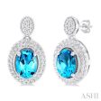 1 20 ctw Oval Cut 7X5 MM Blue Topaz and Round Cut Diamond Semi Precious Earring in Sterling Silver Fashion