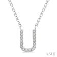 1 20 Ctw Initial  U  Round Cut Diamond Pendant With Chain in 14K White Gold Cheap