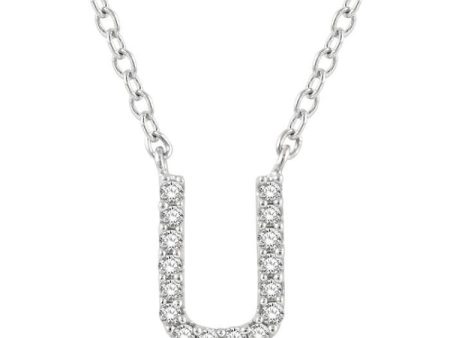 1 20 Ctw Initial  U  Round Cut Diamond Pendant With Chain in 14K White Gold Cheap