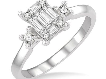 1 2 ctw Fusion Baguette and Round Cut Diamond Engagement Ring in 14K White Gold Discount