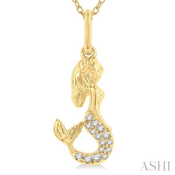 1 20 ctw Petite Mermaid Round Cut Diamond Fashion Pendant With Chain in 10K Yellow Gold Online Hot Sale