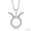 1 10 Ctw Taurus Round Cut Diamond Zodiac Pendant With Chain in 14K White Gold Discount