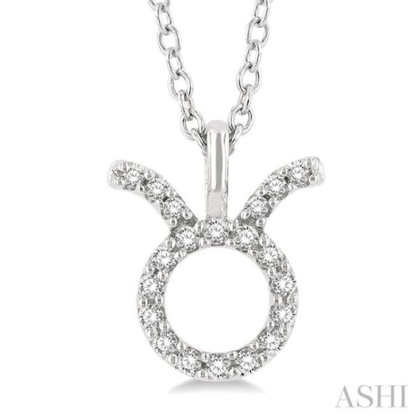 1 10 Ctw Taurus Round Cut Diamond Zodiac Pendant With Chain in 14K White Gold Discount