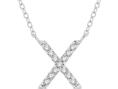 1 20 Ctw Initial  X  Round Cut Diamond Pendant With Chain in 14K White Gold Discount