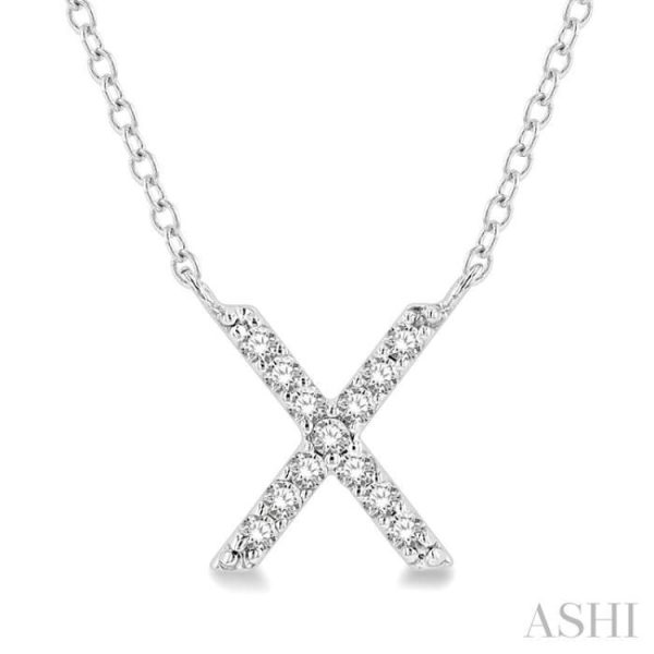 1 20 Ctw Initial  X  Round Cut Diamond Pendant With Chain in 14K White Gold Discount