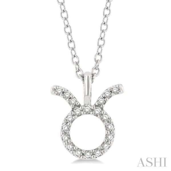 1 10 Ctw Taurus Round Cut Diamond Zodiac Pendant With Chain in 14K White Gold Discount