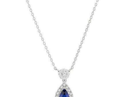 1 3 ctw Pear Cut 6X4MM Sapphire and Round Cut Diamond Lovebright Precious Necklace in 14K White Gold Discount