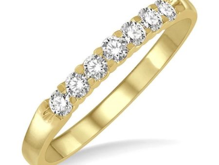 1 4 ctw 7 Stone Round Cut Diamond Wedding Band in 14K Yellow Gold on Sale