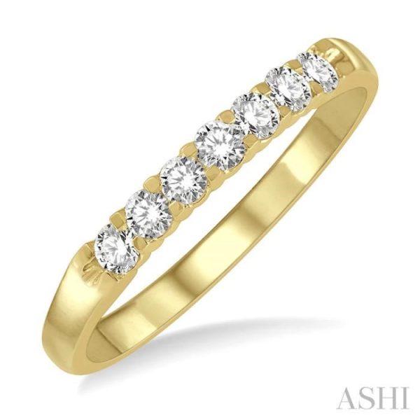 1 4 ctw 7 Stone Round Cut Diamond Wedding Band in 14K Yellow Gold on Sale