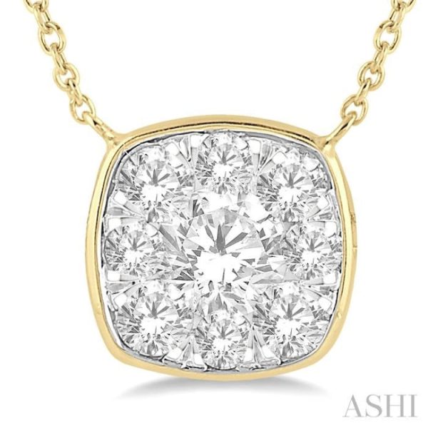 1 2 Ctw Cushion Shape Lovebright Diamond Necklace in 14K Yellow & White Gold Fashion