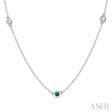 3 8 ctw Round Cut Diamond and 2.6MM Emerald Precious Station Necklace in 14K White Gold on Sale