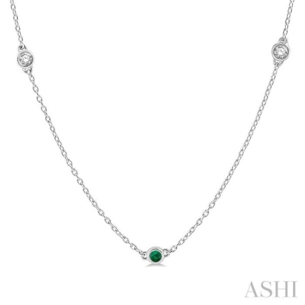 3 8 ctw Round Cut Diamond and 2.6MM Emerald Precious Station Necklace in 14K White Gold on Sale