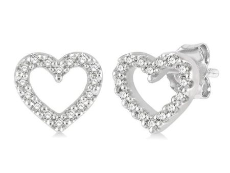 1 10 Ctw Heart Cutout Round Cut Diamond Petite Fashion Earring in 10K White Gold Online Hot Sale