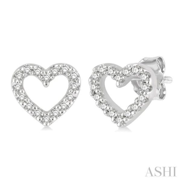 1 10 Ctw Heart Cutout Round Cut Diamond Petite Fashion Earring in 10K White Gold Online Hot Sale