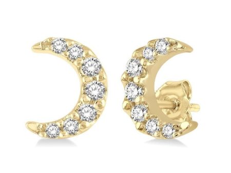 1 10 Ctw Crescent Moon Round Cut Diamond Petite Fashion Earring in 10K Yellow Gold on Sale