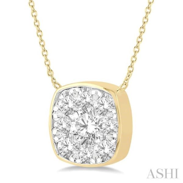 1 2 Ctw Cushion Shape Lovebright Diamond Necklace in 14K Yellow & White Gold Fashion