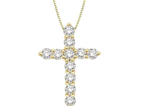 1 4 Ctw Round Cut Diamond Cross Pendant in 14K Yellow Gold with Chain Hot on Sale