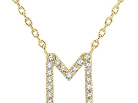 1 20 Ctw Initial  M  Round Cut Diamond Pendant With Chain in 14K Yellow Gold on Sale