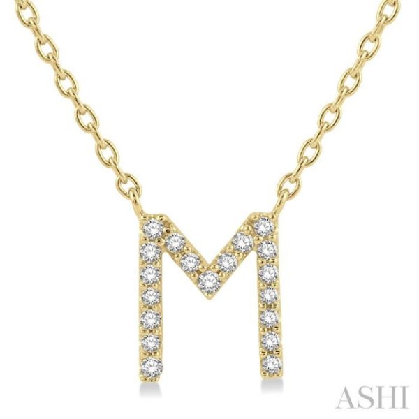 1 20 Ctw Initial  M  Round Cut Diamond Pendant With Chain in 14K Yellow Gold on Sale