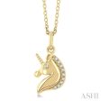 1 20 ctw Petite Unicorn Round Cut Diamond Fashion Pendant With Chain in 10K Yellow Gold For Sale