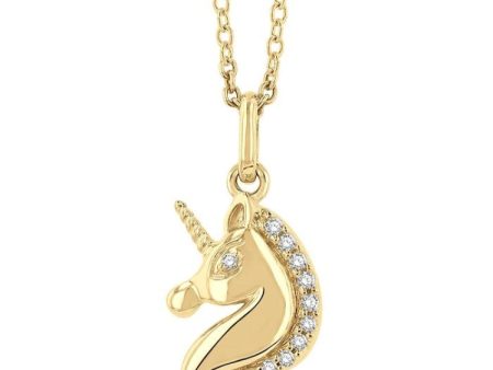 1 20 ctw Petite Unicorn Round Cut Diamond Fashion Pendant With Chain in 10K Yellow Gold For Sale