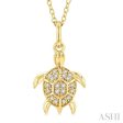 1 10 Ctw Sea Turtle Petite Round Cut Diamond Fashion Pendant With Chain in 10K Yellow Gold Cheap