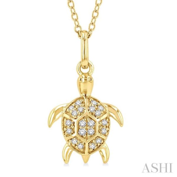 1 10 Ctw Sea Turtle Petite Round Cut Diamond Fashion Pendant With Chain in 10K Yellow Gold Cheap