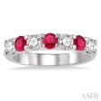 1 2 ctw Round Cut Diamond and 3.3MM Ruby Precious Wedding Band in 14K White Gold Fashion