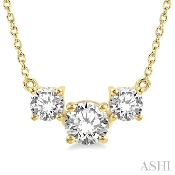 3 4 Ctw Three Stone Round Cut Diamond Necklace in 14K Yellow Gold Online Hot Sale