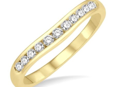 1 4 Ctw Round Cut Diamond Inlay Wedding Band in 14K Yellow Gold Hot on Sale