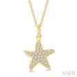 1 10 Ctw Starfish Petite Round Cut Diamond Fashion Pendant With Chain in 10K Yellow Gold Hot on Sale