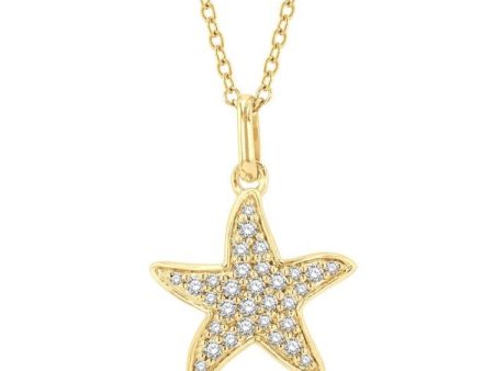 1 10 Ctw Starfish Petite Round Cut Diamond Fashion Pendant With Chain in 10K Yellow Gold Hot on Sale